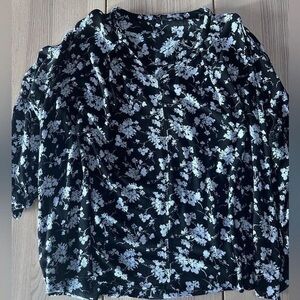Lane Bryant Black and White Floral Blouse
